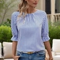 thumbnail image 1 of MORTTIC Women's Striped Casual Button-Up Shirt - Round Neck Summer Top, Breathable Non-Stretch Summer Shirt, 1 of 3
