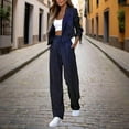 thumbnail image 1 of MORTTIC Women's Striped Long Sleeve Blazer & Pants Suit Set Casual Office Wear Two-Piece Outfit Spring/Fall Work Jacket with Straight Trousers, 1 of 4