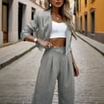 thumbnail image 1 of MORTTIC Women's Striped Long Sleeve Blazer & Pants Suit Set Casual Office Wear Two-Piece Outfit Spring/Fall Work Jacket with Straight Trousers, 1 of 4