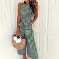thumbnail image 1 of MORTTIC Women's Striped Sleeveless Wide-Leg Jumpsuit with Bow Belt High Waist Casual Summer Romper Green，L, 1 of 5