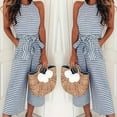 thumbnail image 1 of MORTTIC Women's Striped Sleeveless Wide-Leg Jumpsuit with Bow Belt High Waist Casual Summer Romper Light Blue，XXL, 1 of 5
