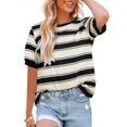 thumbnail image 1 of MORTTIC Women's Stylish Color Block Striped T-Shirt Crew Neck Short Sleeve Loose Fit Tee for Everyday Wear, S, 1 of 4
