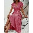 thumbnail image 1 of MORTTIC Women's Summer Boho Maxi Dress - Floral Print, Wrap V Neck, Short Sleeve, Ruffle A-Line Flowy Wedding Guest Dress, 1 of 3