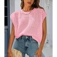 thumbnail image 1 of MORTTIC Women's Summer Crew Neck Short Sleeve Sweater Casual Crochet Hollow Out Knit Pullover Shirt, Beach Coverup Top, Pink, M, 1 of 5