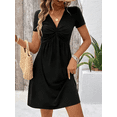 thumbnail image 1 of MORTTIC Women's Summer Twist Front & Ruched Waist V-Neck Short Sleeve A-Line Dress, S, 1 of 5