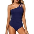 thumbnail image 1 of MORTTIC Women's Tummy Control One Piece Swimsuit, One Shoulder Full Coverage Bathing Suit,Navy Blue M, 1 of 6