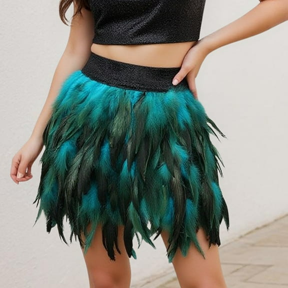 MORTTIC Women's Unique Faux Feather Mini Skirt Gothic Style Irregular Hem Summer Party Cocktail Skirt Sky Blue,S