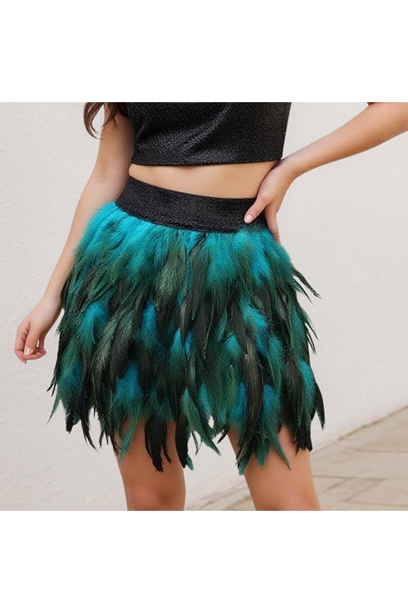 Women's Unique Faux Feather Mini Skirt Gothic Style Irregular Hem Summer Party Cocktail Skirt Sky Blue,S