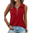 thumbnail image 1 of MORTTIC Women's V-Neck Ribbed Tank Top, Sleeveless Shirt with Zipper, Casual Loose Fit Summer Top, XXL, 1 of 5