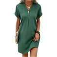 thumbnail image 1 of MORTTIC Women's V-Neck Short Sleeve Button T-Shirt Dress, Casual Loose Fit Ribbed Sundress, Solid Color Summer Mini Dress, S, 1 of 6