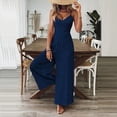 thumbnail image 1 of MORTTIC Women's V-Neck Sleeveless Wide Leg Jumpsuit with Adjustable Straps & Back Bow Tie Spring Summer Flowy Romper Dark Blue，L, 1 of 5