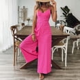 thumbnail image 1 of MORTTIC Women's V-Neck Sleeveless Wide Leg Jumpsuit with Adjustable Straps & Back Bow Tie Spring Summer Flowy Romper Rose Red，M, 1 of 7