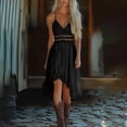 thumbnail image 1 of MORTTIC Women's V-Neck Slip Dress with Irregular Hem Lace Trim Bohemian A-Line Midi Summer Beach Dress Black，XL, 1 of 2