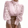 thumbnail image 1 of MORTTIC Women's Victorian-Style Lace Blouse with Pearl Buttons - Puffed Long Sleeve Semi-Sheer Top, Stand Collar Shirt for Spring/Summer, 1 of 4