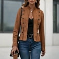thumbnail image 1 of MORTTIC Women's Vintage Double-Breasted Coat Casual Style Inspired High Neck Jacket with Decorative Buttons Textured Blend, 1 of 4