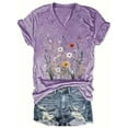 thumbnail image 1 of MORTTIC Women's Vintage Floral Graphic T-Shirt Boho Wildflower Print, Loose-Fit V-Neck Short Sleeve Casual Tee Top, 1 of 4