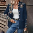 thumbnail image 1 of MORTTIC Women's Vintage Floral Print Double-Breasted Blazer Elegant Stand Collar Long Sleeve Jacket Navy Blue S, 1 of 5