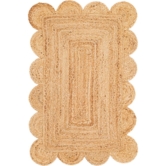 MORVEE Handmade Scalloped Natural Jute Area Rug, Braided Reversible Farmhouse Rug, 2' x 3'