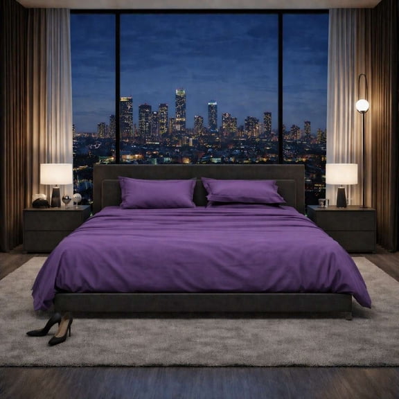 MORVEE Lightweight Super Soft Breathable 500 TC GLACE COTTON 3 Pieces Single Bed Bedsheet Set , 1 Bedsheet And 1 Pillow Cover , Wrinkle Resistant - Purple - Solid