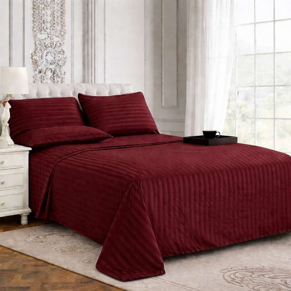 MORVEE Lightweight Super Soft Breathable Microfiber 3 Pieces King Size Bedsheet Set , 1 Bedsheet And 2 Pillow Cover , Wrinkle Resistant - Maroon - Solid