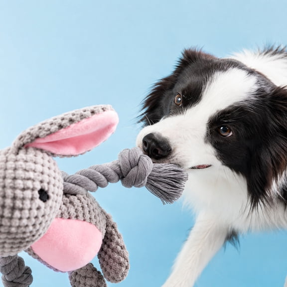 MORVLIX Dog Toys, Dog Squeaker Toys with Crinkle Paper (Gray Rabbit) | Cute Stuffed Animal Dog Plush Chewing Toy, Cotton Rope Interactive Toys for Puppy, Small, Middle Dogs - Keep Busy Gray