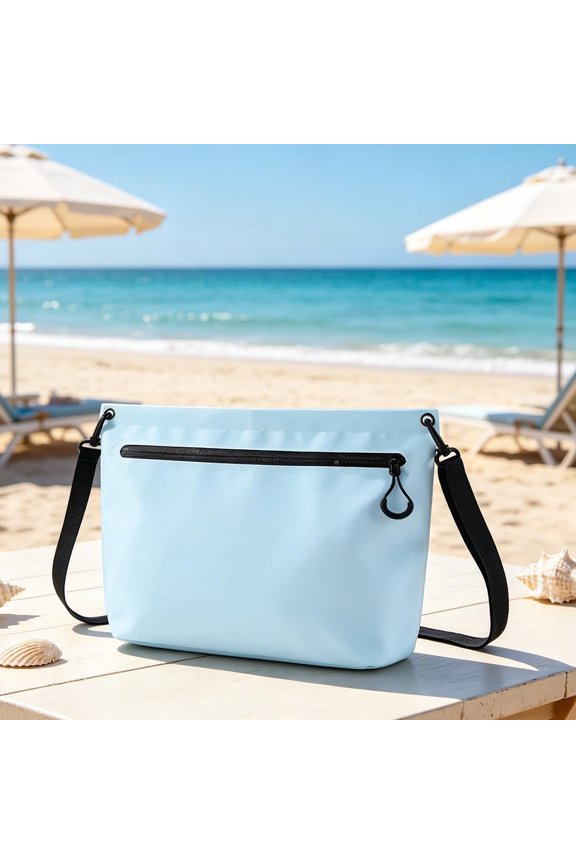 PVC Waterproof Zipper Crossbody Storage Bag – Adjustable Detachable Strap Spacious Capacity Multi Purpose Dry Pouch for Beach Swimming Travel Gym Outdoor Daily Commute Use Blue