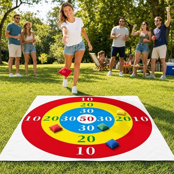 MORVLIX Polyester Spandex Foldable Throwing Game Board with 5 Sandbags, Waterproof Portable Backyard Beach Party Activity Kit for Hand Eye Coordination Training and Group Entertainment Multicolor