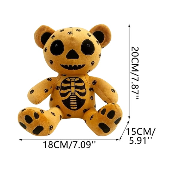 MORVLIX Skeleton Bear Halloween Horror Doll,Soft Cuddly Fabric Skull Bear Doll,Portable Spooky Bear Figurine,Room Decor,Halloween Party Prop And Holiday Gift(Brown)