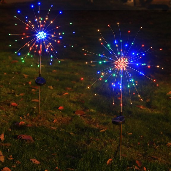 MORVLIX Solar Powered Firework Garden Stake Lights – Waterproof Bendable Wire Warm LED Starburst Decorative Ground Lamp for Lawn Pathway Patio Backyard Wedding Holiday Outdoor Landscape Use B