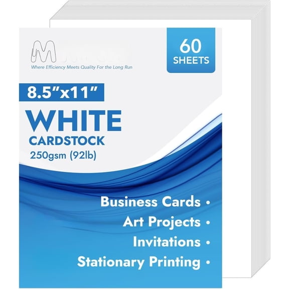MOS White Cardstock Paper 8.5 x 11 Inch (60 Sheets) -- Heavyweight Letter Size Card Stock for Crafting, Invitations, Menus, Business Use, , Printer Compatible