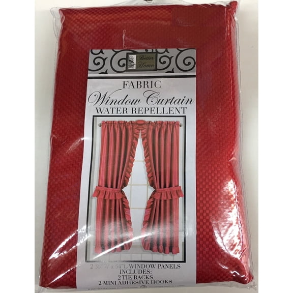 MOSAIC FABRIC RUFFLED BATHROOM WINDOW CURTAIN WITH TIEBACKS, 54" LONG, CHERRY RED