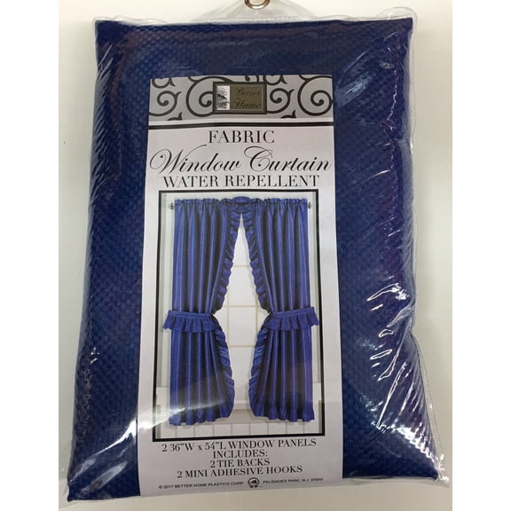 MOSAIC FABRIC RUFFLED BATHROOM WINDOW CURTAIN WITH TIEBACKS, 54" LONG, COBALT BLUE