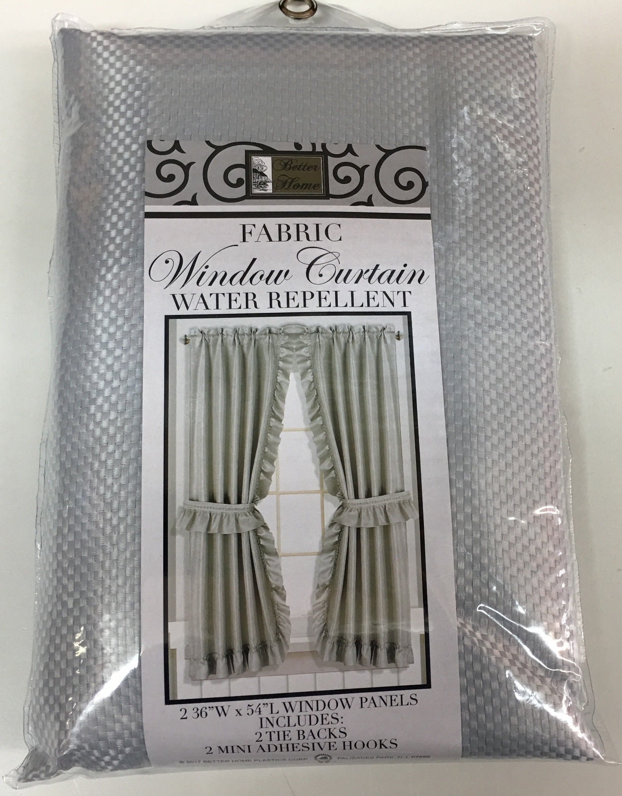 Mosaic Fabric Ruffled Platinum Grey Bathroom Window Curtain, 54" Long with Tiebacks, Bath ...