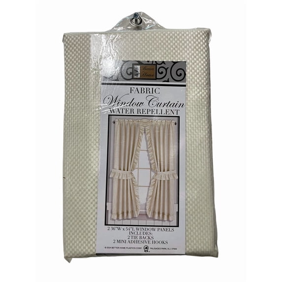 Mosaic Fabric Ruffled Bathroom Window Curtain with Tiebacks, 54" Long, Ivory