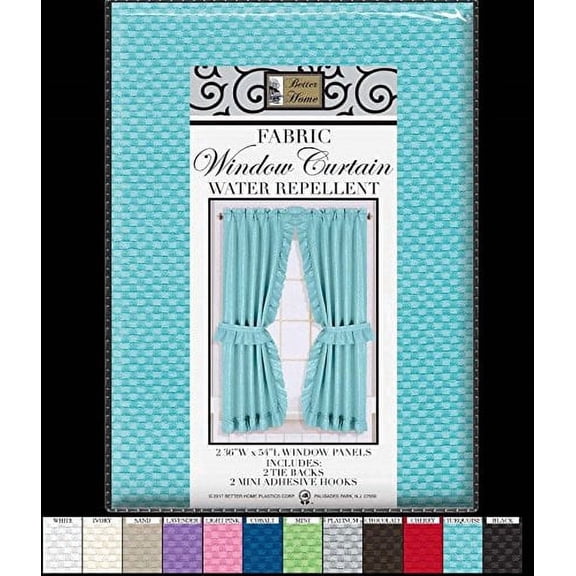Mosaic Fabric Ruffled Bathroom Window Curtain with Tiebacks, 54" Long, White