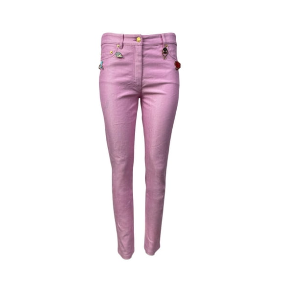 MOSCHINO Women's Denim 5 Pockets Style Straight Leg Jeans, Pink, 40
