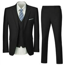 MOSEDOU Mens Suit Slim Fit 4 Piece Suit Prom Suits Set Wedding Party Collared Long Sleeve Jacket Vest Pants for Groomsmen Black M