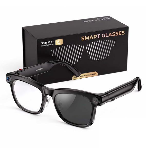 MOSENSE AI Smart Glasses ChatGPT Voice Assistant, 1300W 1080P 30FPS Camera, 4GB, Dual Speakers, Stabilization, USB Charge, Photochromic Outdoor Vlog Glasses