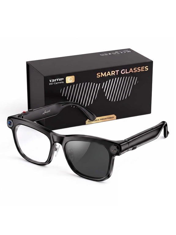 AI Smart Glasses ChatGPT Voice Assistant, 1300W 1080P 30FPS Camera, 4GB, Dual Speakers, Stabilization, USB Charge, Photochromic Outdoor Vlog Glasses