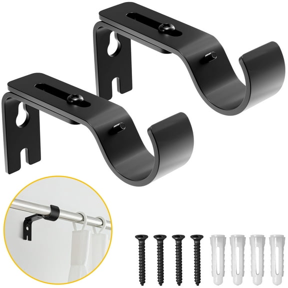 MOSENSE Adjustable Curtain Rod Brackets, 2 Pack Black Rod Wall Bracket Hooks, Curtain Rod Holdersor Bathroom, Bedroom, Livingroom, Kitchen