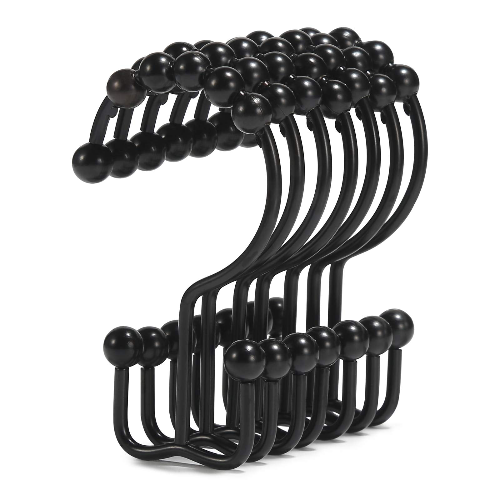 Black Matte Shower Curtain Hooks Set Of 12 - Oil Rubbed Rust-Resistant Metal Rings With Hollow Ball Design 2 thumbnail image