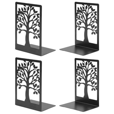 MOSENSE Bookends 2 Pair, Black Metal Tree Bookends for Shelves, Unique Decorative Book Holders for Home Office School,7 x 4.7 x 3.5'