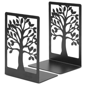 MOSENSE 1Pair Book Ends, Tree Design Book Holder, Heavy Duty Metal Book Ends for Book Shelves, Home, Office, School