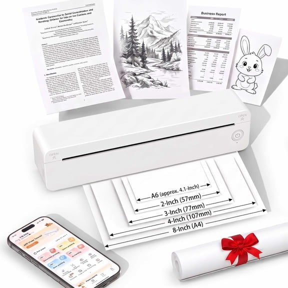 MOSENSE Inkless Portable Thermal Printer, 203DPI Bluetooth & USB Connection Printer, Compatible with Fanfold Roll Paper for Office, Document & Label Printing