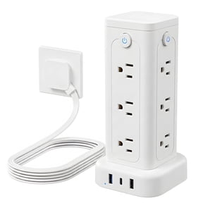 MOSENSE Power Strip Tower with Multiple Outlets, Surge Protector with 12 Outlets, 3 USB Ports (2USB 1C), 6.6FT Extension Cord for Home Office Dorm Room, White