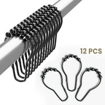 MOSENSE Shower Curtain Hooks Rings, Decorative Rustproof Shower Hook, Set of 12, Matte Black, for Bathroom Shower Rods Curtains