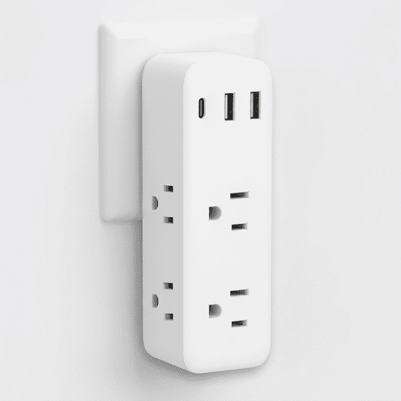 MOSENSE Surge Protector Outlet Extender with Rotatable Plug, 6 AC Outlets & 3 USB Ports ( 1 USB-C ), 3-Sided Power Strip, 1800J Wall Charger for Home Dormitory Office Travel