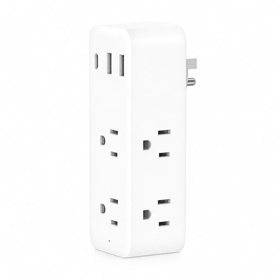 MOSENSE Surge Protector Outlet Extender with Rotatable Plug, 6 AC Outlets & 3 USB Ports ( 1 USB-C ), 3-Sided Power Strip, 1800J Wall Charger for Home Dormitory Office Travel