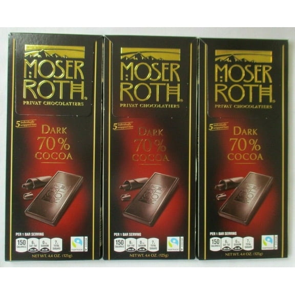 MOSER ROTH 4.4-oz each pack Premium Dark Chocolate 70% Cocoa - Product of Germany