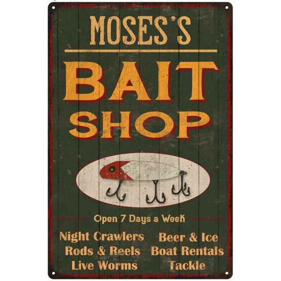 MOSES'S Green Bait Shop Man Cave Wall Decor Gift 12x18 Metal 112180027475